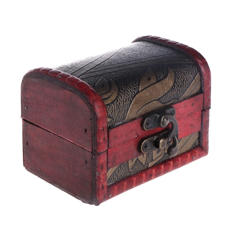 

Jewelry Storage Box Retro Wood Organizer Rings Case Lock Container Decor Dec21 -W128