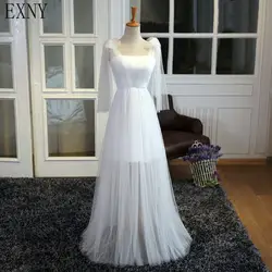 EXNY Элегантные платья невесты длинные Свадебная вечеринка платье Белый pleat платье подружки невесты Тюлевое платье Soiree