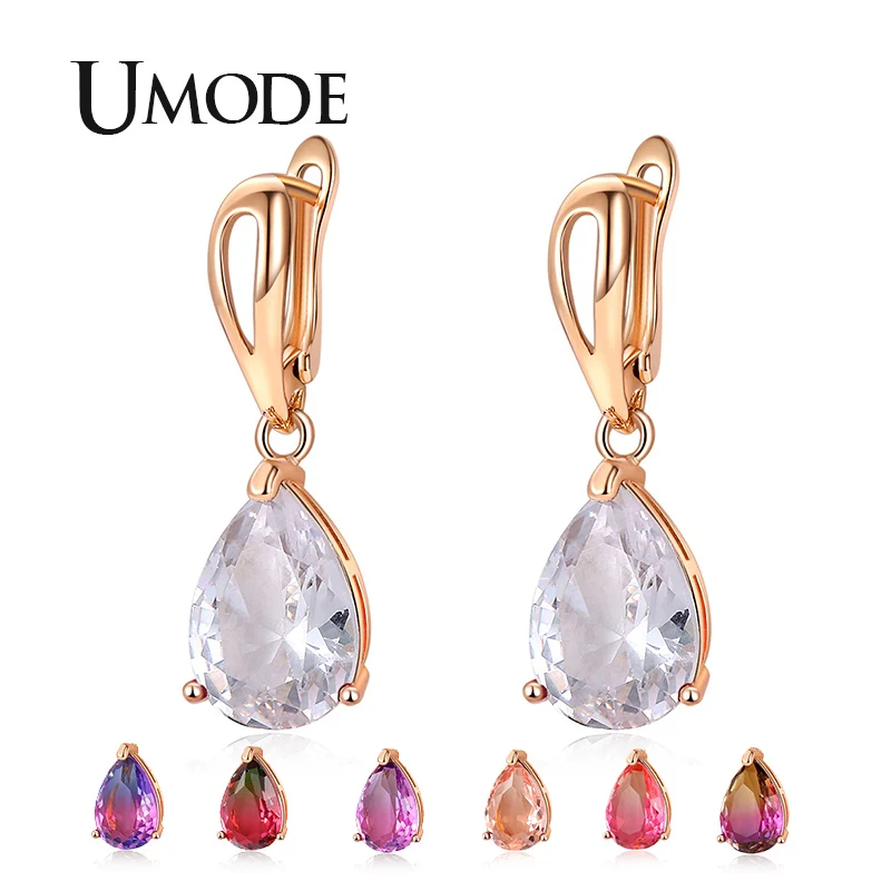 

UMODE Brands Colorful Tourmaline Color Water Drop Zirconia Drop Earrings For Women Wedding Party Dangle Ear Jewelry Gifts UE0579
