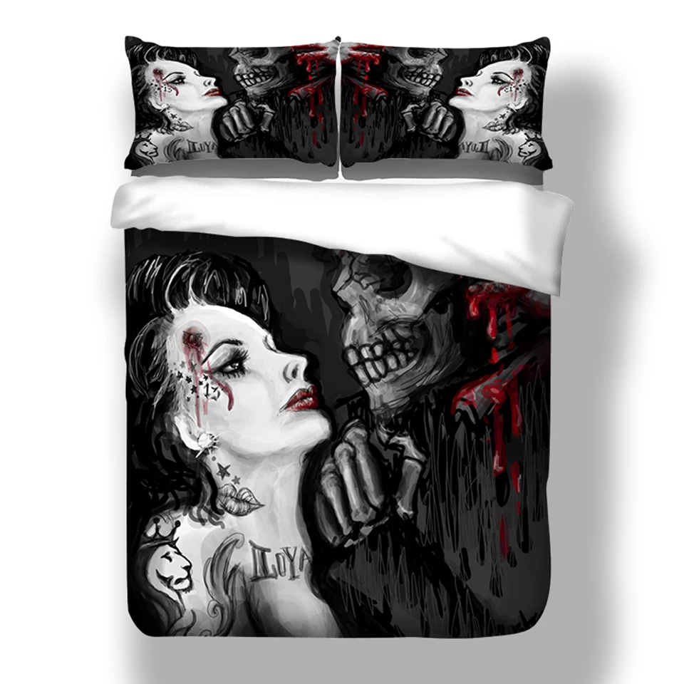 

Black and White 3D Skull Comforter Bedding Set Unique Design Grim Reaper Bed Set King Queen Size Duvet Cover Sets Ropa De Cama
