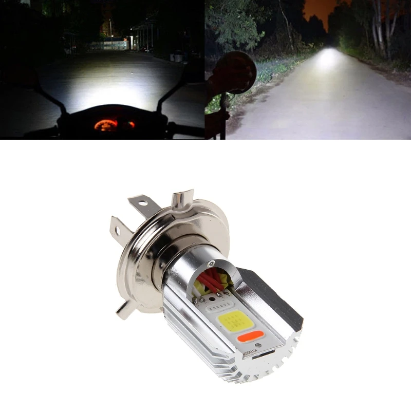

YAM NEW H4 Motorcycle COB LED Front Light Bulb Lamp Headlight Hi/Lo Beam 3 Colors