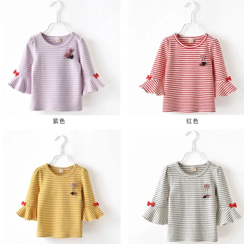New Baby Girls Autumn Korean Version Striped Long Flare