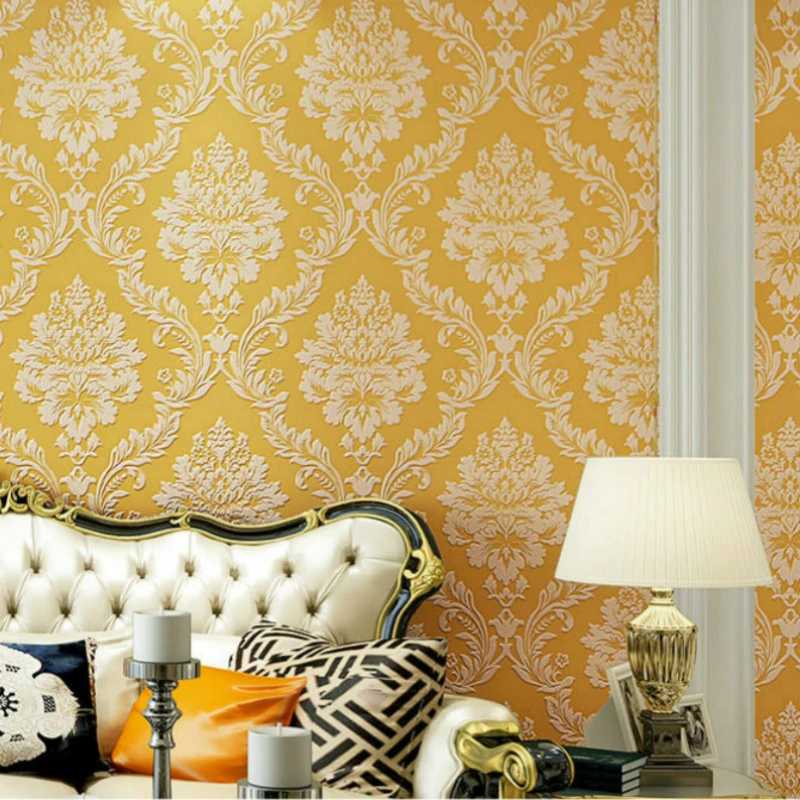 

Classic European Style Diamond Damask Wall Sticker Roll for Wall 3D Non-woven Emboss Wall Paper Living Room Bedroom Background