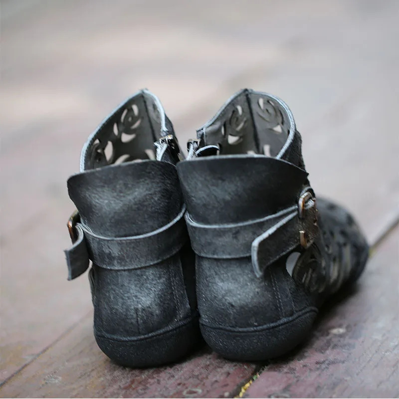 Tyawkiho/женские ботинки из натуральной кожи; сезон лето; коллекция года; обувь с перфорацией; женские кожаные сандалии ручной работы в стиле ретро; ботильоны