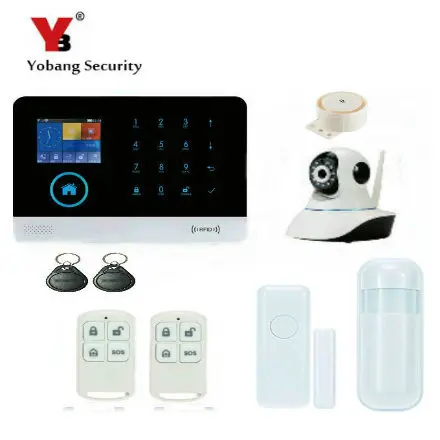 

Yobang Security Wireless Home Burglar GSM Alarm System 2.4inch TFT Display Touch Keypad APP Remote Control Alert WIFI IP Camera