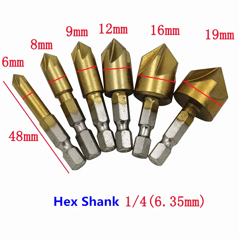 6PCS Titanium HSS Countersink Drill Bit Set Hole Cutter Woodworking