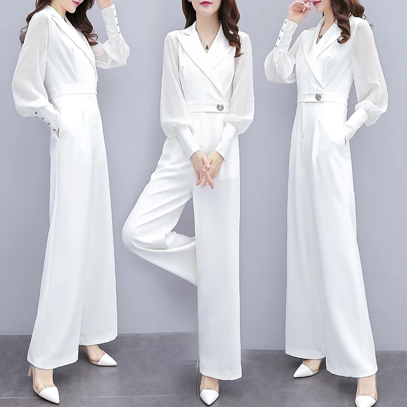

summer female Piece Peplum Rompers Women chiffon jumpsuit black long sleeve slim slimming wide leg jumpsuit suit trousers