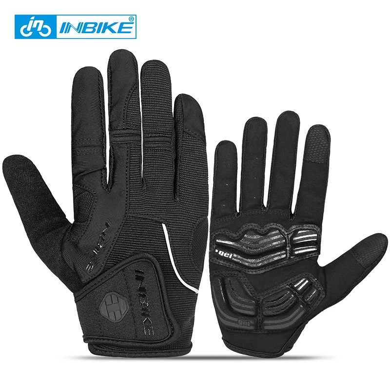 Koop INBIKE Winter Fietsen Handschoenen Touch Screen GEL Fiets Handschoenen Sport Shockproof MTB Road Volledige Vinger Fiets Handschoen Voor Mannen Vrouw