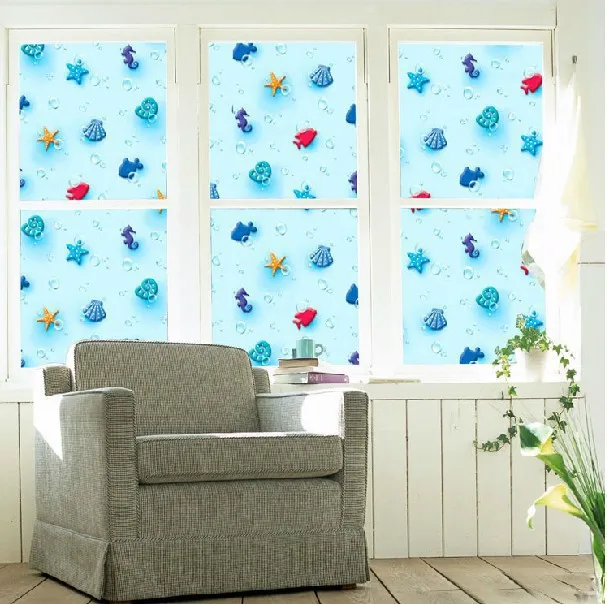 Blue and Pink Starfish Static Cling Frosted Child Window Decoration