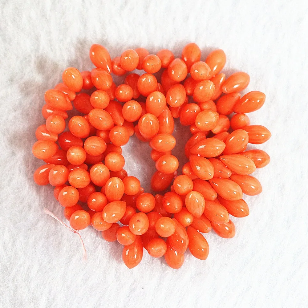 Beautiful natural reddish orange coral 5*10mm newly horizontal hole waterdrop teardrop loose beads diy jewelry 15inch B659
