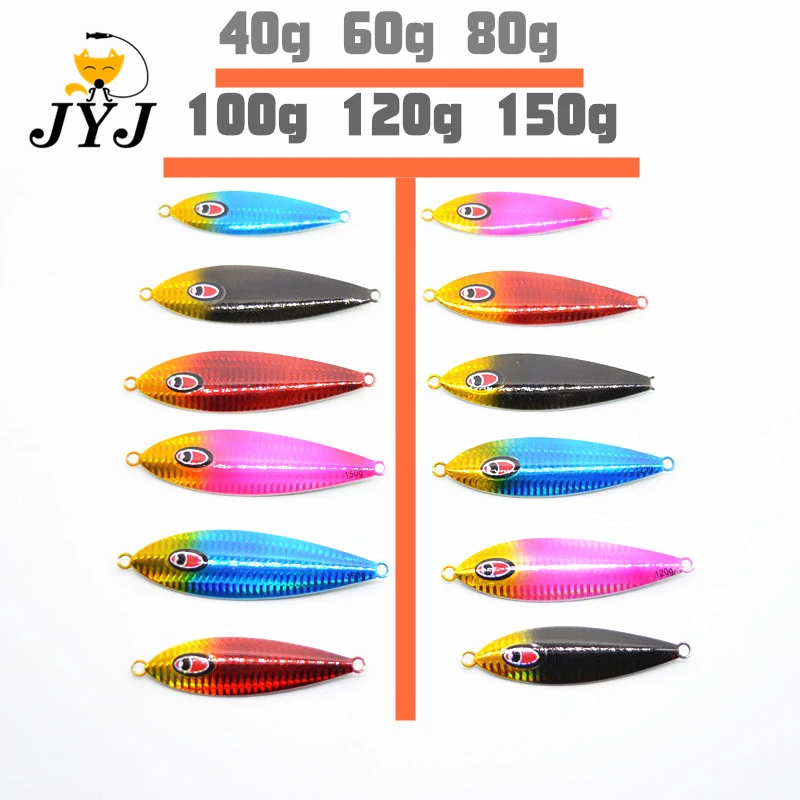 

1pc 40g-150g Metal Jigging Spoon 3D Eyes Artificial Bait sea Fishing Jig Treble Hooks Lures Super Hard Lead Fish Fishing Lures