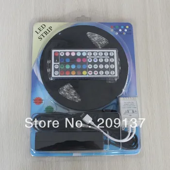 

Waterproof 5M/Roll RGB 5050 SMD 60 Leds/M 300leds led Strips Light +44 Key IR + 5 A Power Free Shipping