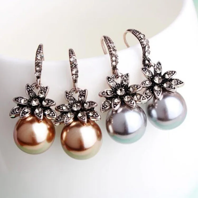 

fashion new pearl earrings flower female retro ear accessories earrings