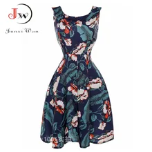 Women Floral Print Dress Audrey Hepburn Vintage 50s 60s Dresses Swing Rockabilly Retro Pinup Robe femme