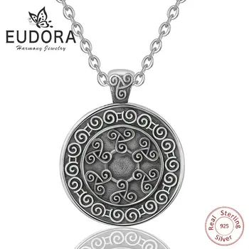 

EUDORA Sterling Sliver Coin Pendant Necklace Tree of life Oxidized Sliver Pendant Fine Jewelry Triple Helix Celtics Knot Collier
