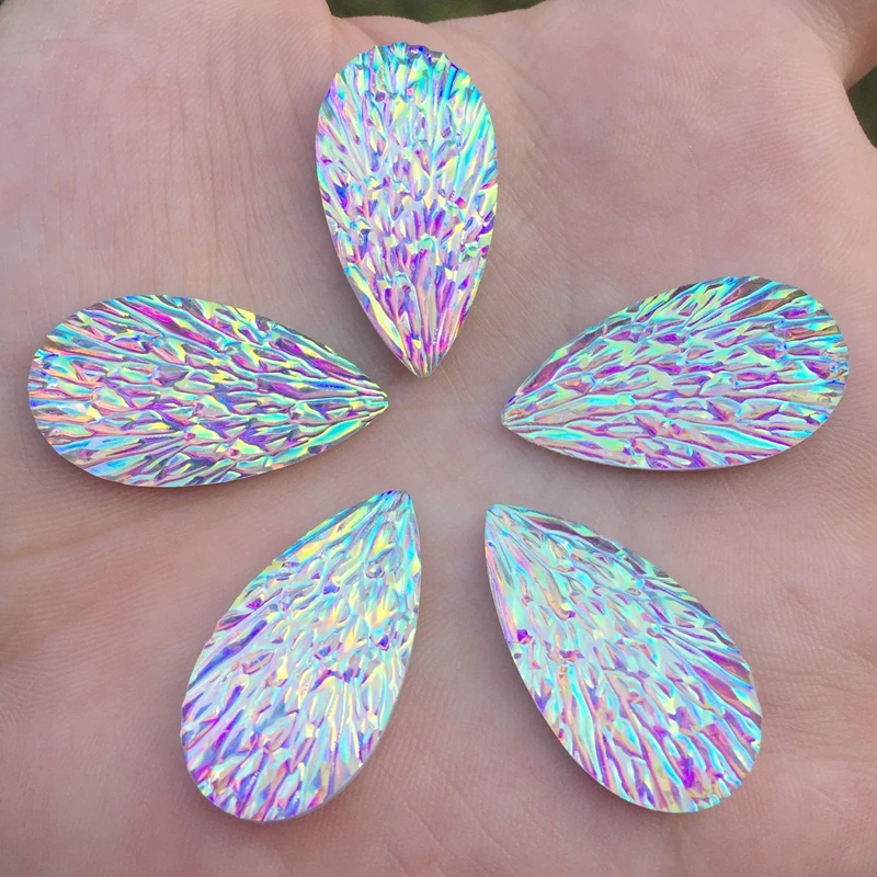 

15*29mm White Teardrop Resin AB Rhinestones Sewing On Flatback Crystals DIY stick Stones Drop Beads 15 pcs/pack