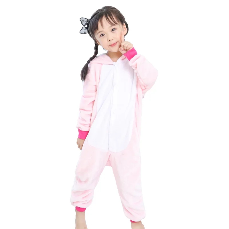 Детские фланелевые зимние пижамы синие и розовые пижамы с единорогом для девочек, одежда для сна с капюшоном и рисунком животных пижамы для мальчиков от 4 до 12 лет