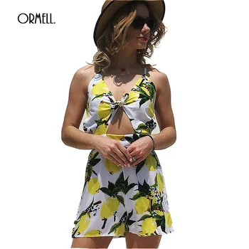 

ORMELL Summer Bohemian Sexy Print Flower Jumpsuit Women 2018 New Hot Boho Off Shoulder Bandage Short Bodysuit Women Romper Femme