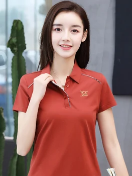 

Sports 2020 T-shirt Women's Half-sleeve Collar Summer Pure Cotton White Large Size Loose Lady's Flip Short-sleeved T-shirt