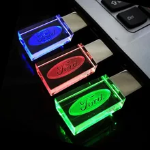 Crystal Transparent USB Flash Drive for Ford Car Logo with LED Light 4GB-32GB USB 2.0 Flash Memory Stick Pen/Thumb Drive