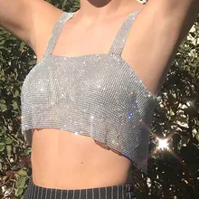 Кристалл Серебряный Золотой металлический сетчатый Холтер ожерелье сексуальный металлический ремень майка Топ жилет бюстгальтер бикини праздновать цепь тела ювелирные изделия