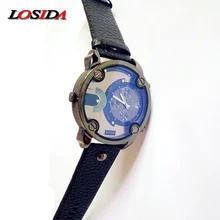 Losida D Style Big Dial Black Leather Quartz Men Watches Fashion&Casual Watch Sport Outdoor G Military Shock Wristwatch relojio