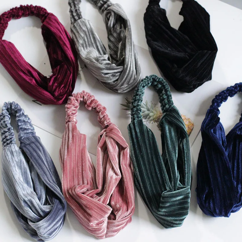 

Chic vintage goddess Velvet Striped wide-brimmed belt high-end elastic hairband hair Do manual work is delicate