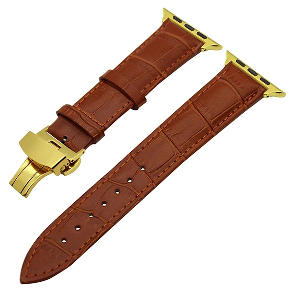 Croco ремешок из натуральной кожи для часов iWatch Apple Watch Series 5 4 3 2 1 40 мм 44 мм 38 мм 42 мм ремешок с застежкой-бабочкой браслет - Цвет ремешка: Light Brown G