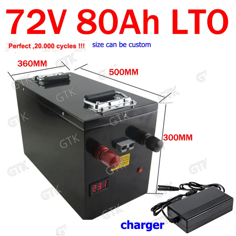 

GTK Lithium titanate 72V 80AH LTO battery with 80A BMS for 5000W bike scooter Forklift motorcycle Tricycle AGV +10A charger