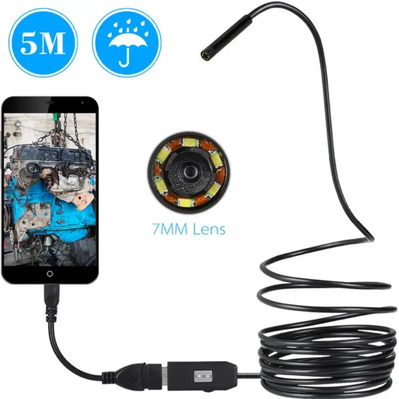 

7MM 6LED 1/2/3.5/5/10M Endoscope 3 in 1 Waterproof Inspection Endoscope OTG USB Type C Mini Micro Camera For Android PC Portable