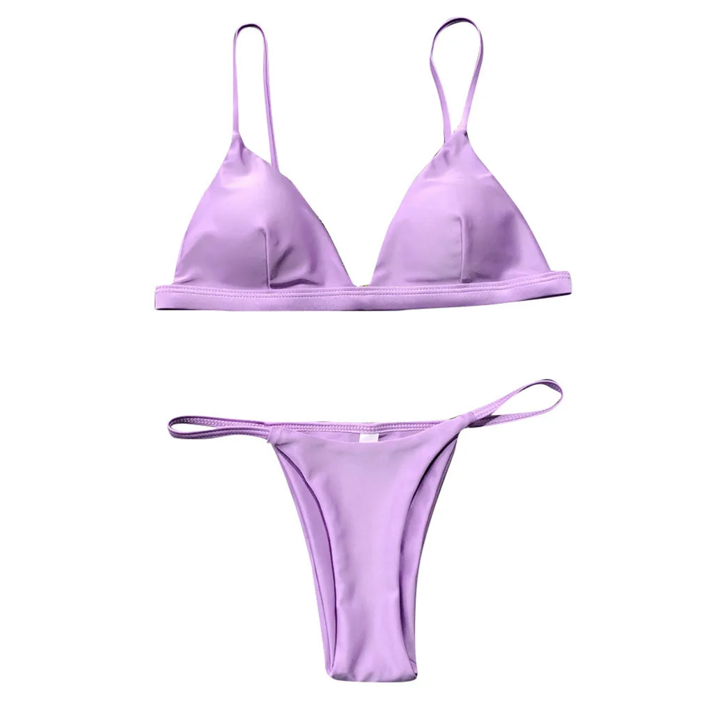 Летний купальник, женский сексуальный комплект бикини, Женский Бразильский купальный костюм, женский розовый бикини с высокой талией, пуш-ап купальник для женщин - Цвет: Фиолетовый