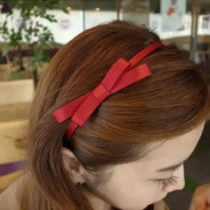 South Korean Popular Simple Small Fresh Girl Ribbon Bow Hair Hoop Thin