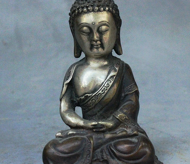 

5" Old China Buddhism Royal Palace Temple Sit Shakyamuni Tathagata Buddha Statue