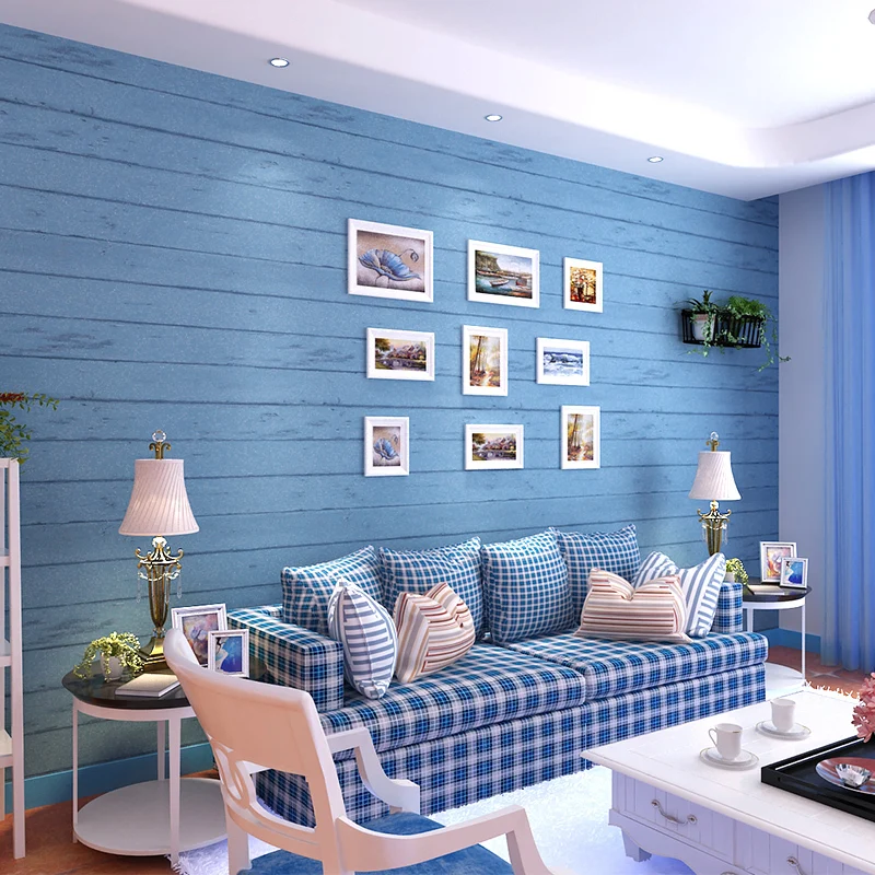 Blue wood Mediterranean vertical stripes wallpaper for walls 3d papier peint 3d wall murals wall paper papel de parede para sala