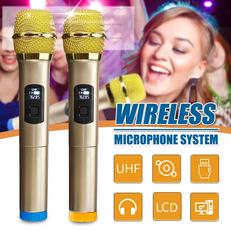 

1set Multifunction Wireless System Dual Handheld UHF Karaoke Microphone Portable Wireless Microphone System