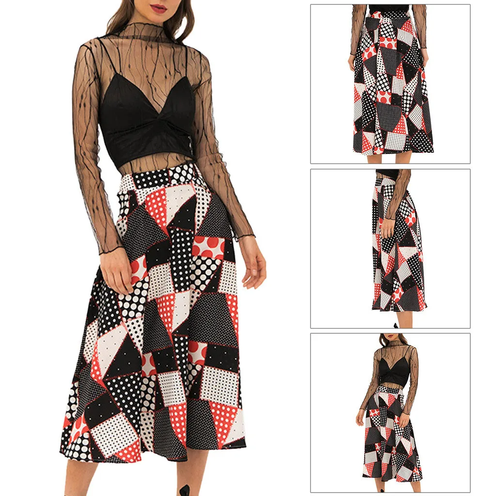 Женские юбки Зима плотная Весенняя модная женская богемная клетчатая Высокая талия А-образная пляжная юбка средней длины Женская Z044