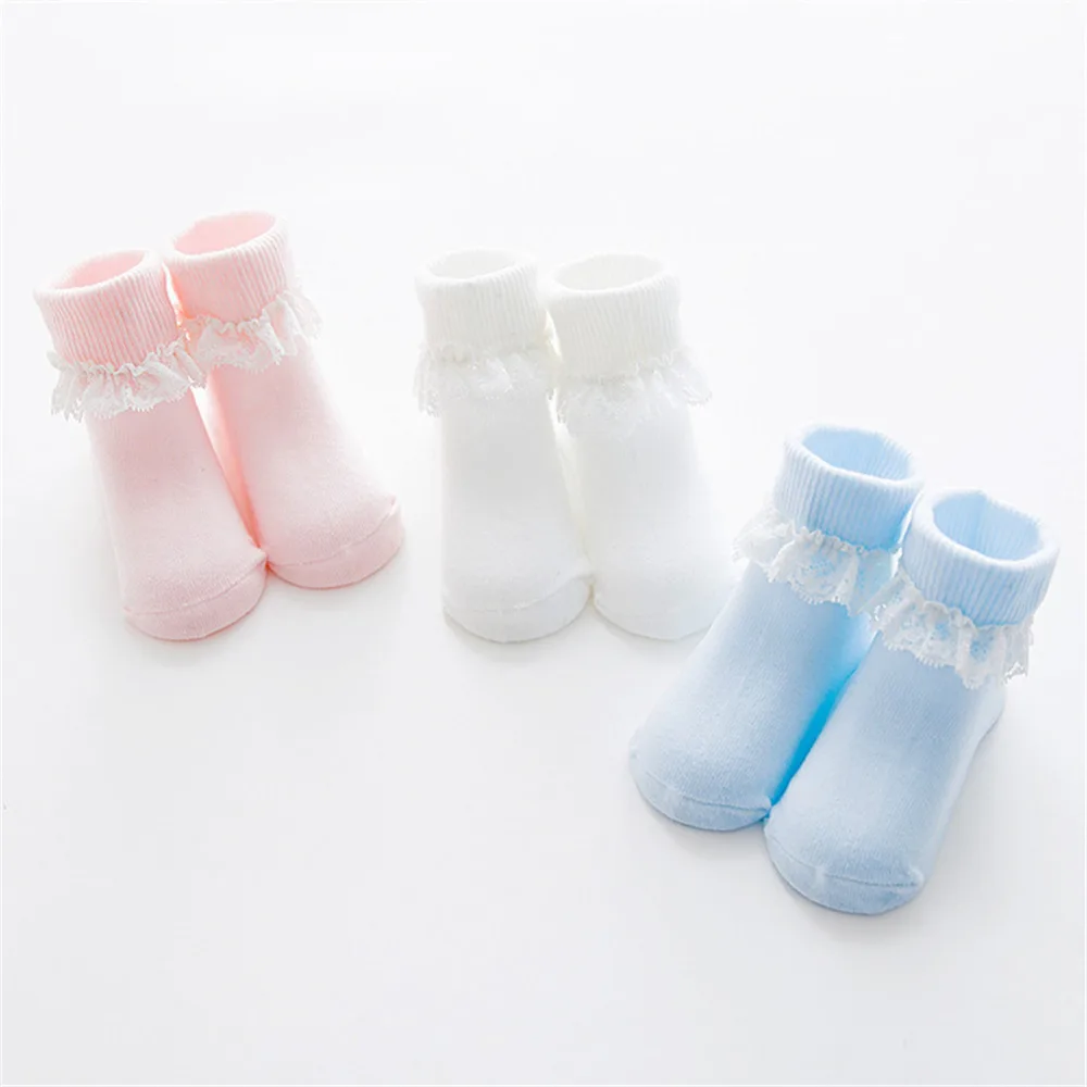Горячая 3 пар/лот носки для младенцев хлопковые кружевные носки принцессы для маленьких девочек и мальчиков противоскользящие Носки малышей новорожденных короткие носки От 0 до 2 лет