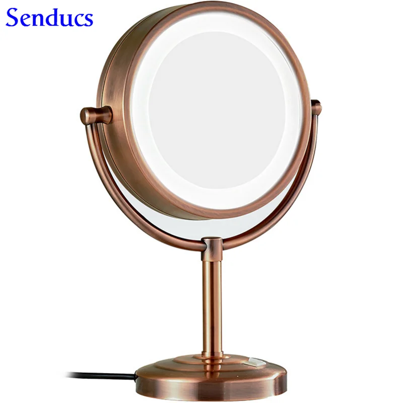 Senducs Led الحمام مرايا الأحمر العتيقة حمام مرآة مع سطح جولة الحمام Led المرايا 3x 5x المكبرة مرايا الحمام