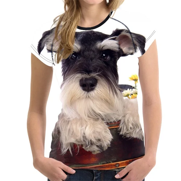 Aliexpress.com : Buy FORUDESIGNS Cute Dog Schnauzer Printed T Shirt ...