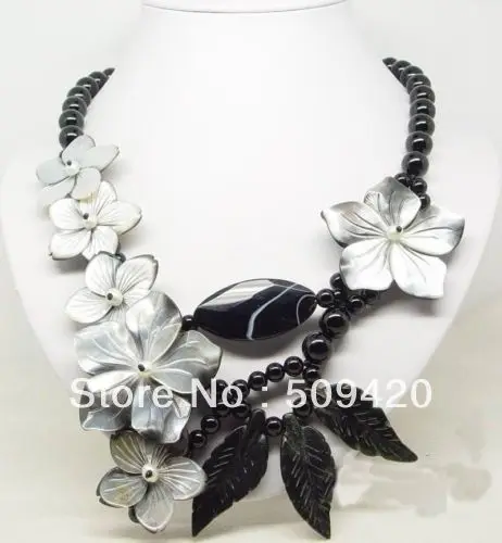 

Free Shipping>Amazing fresh water pearl leaf shell flower clasp woman's new pendant necklace