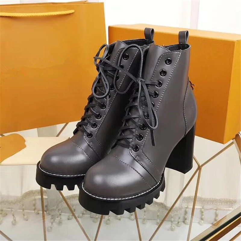 

Genuine Leather Women Ankle Boots Sexy plaform Lace Up High Heels Martin Boots Runway Outfit Motorcycle boots zapatos de mujer