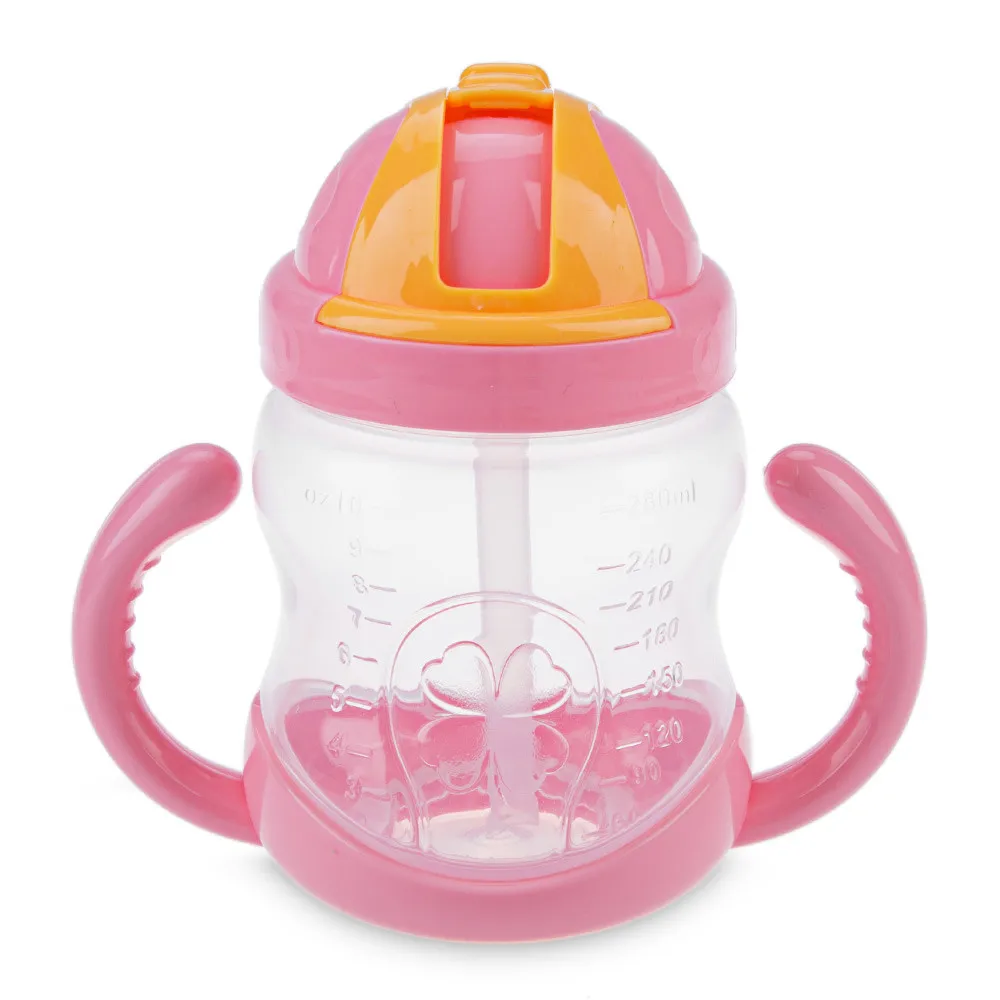 Best-Selling 1Pc New Double Handle Baby Trainer Cup Straw Type Cup Baby Kids Children Feeding Drinking Water Bottle Cup 280ml 01