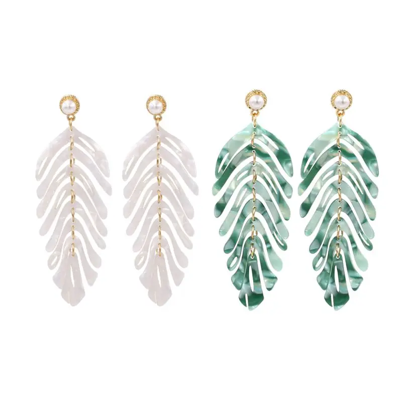 

Acrylic Leaf Dangle Earrings for Women Fashion Boho Statement Wedding Jewelry