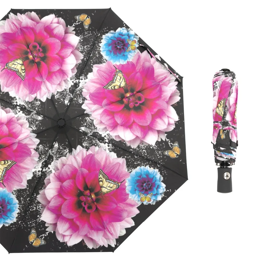 Susino Umbrella Flower 8 Ribs Auto Open Manual Close Metal Pongee Three-folding Rain Umbrella DIY LF8213