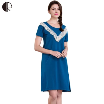 

New Women Casual Nightwear 5 Colors Plus Big Size Navy Blue Cotton Nightgown Sleepwear Dress G-String Free Shipping AP349