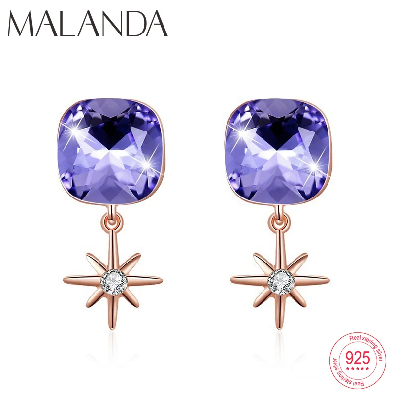 Серьги из стерлингового серебра Swarovski с кристаллами Malanda, модные круглые серьги-гвоздики для женщин, свадебные серьги, ювелирные изделия в подарок