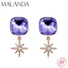 Серьги из стерлингового серебра Swarovski с кристаллами Malanda, модные круглые серьги-гвоздики для женщин, свадебные серьги, ювелирные изделия в подарок