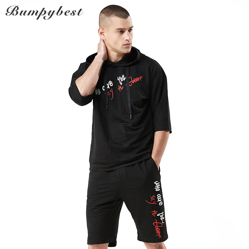 

2018 Summer Men's Set Casual Sportswear 2 Piece Tracksuit Sets Hoodies+Pants Sporting Suits Men Fashion Sweatsuit Clothing 3XL