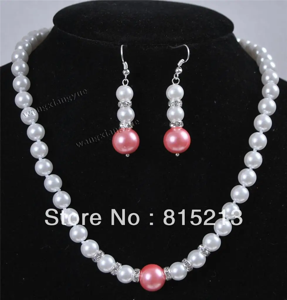 

ddh00200 8-12MM White /Pink South Sea Shell Pearl Pendant Necklace +Earrings set AAA