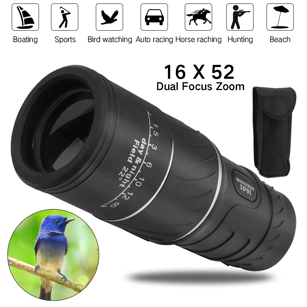 

BORUiT 16 x 52 Dual Focus Monocular Spotting Telescope Zoom Optic Lens Binoculars Coating Lenses Hunting Optic Scope